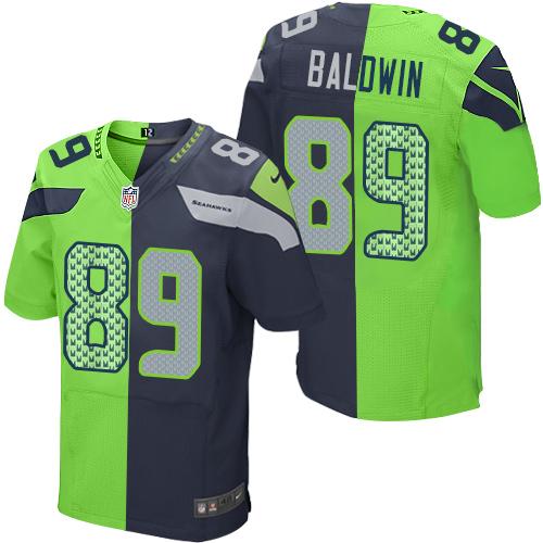 Nike Seahawks #89 Doug Baldwin Steel Blue/Green Men's Stitched NFL Elite Split Jersey - Click Image to Close